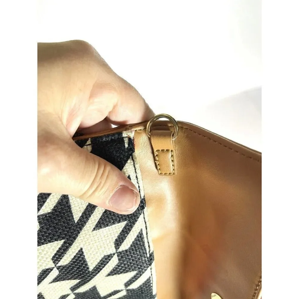 Spartina‎ 449 Houndstooth Stoddard Convertible Clutch Black White Tan Straw